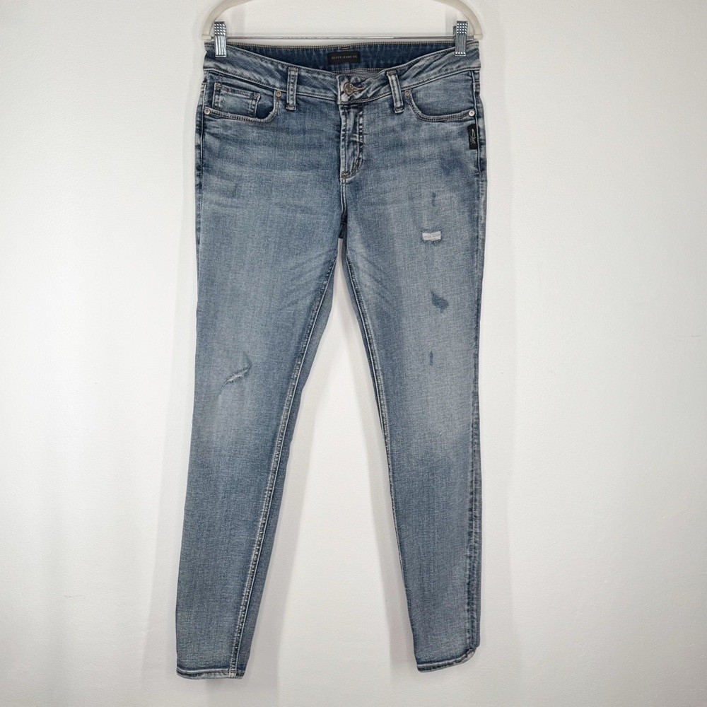 Silver Jean Co Suki Skinny Medium Wash Distressed Jeans Women’s Size 30